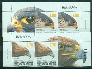 Республика Серпска, 2019, Европа, Птицы, 2 сцепки с купонами